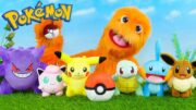 Fuzzy Puppet plays Pokemon go!  New Pokemon Toys Battle Huge Unboxing // Fuzzy vs Pikachu for kids!