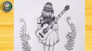 How to draw a girl with Guitar for Beginners step by step || Pencil sketch Tutorial || girl drawing