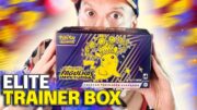 Abri ELITE TRAINER BOX PIKACHU EX! FAGULHAS IMPETUOSAS | CAPITÃO HUNTER CARTAS POKEMON TCG