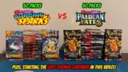 50 PACKS of SURGING SPARKS vs 50 PACKS of PALDEAN FATES Pokemon Card Opening Battle! + GIVEAWAY!!