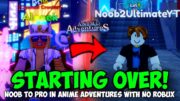 🔴[NEW CODES] Starting Over in Anime Adventures with NO ROBUX! (Noob To Pro)