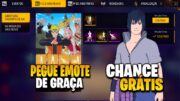 CORRE!! 4 EMOTES DO NARUTO DE GRAÇA, CHANCE GRÁTIS SASUKE E EVENTO KAKASHI – NOVIDADES FREE FIRE