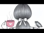 How to draw a Girl Drinking Coffee -Pencil sketch || Girl drawing for beginner || Girl drawing | art