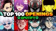 LOS 100 OPENINGS DE ANIME MÁS ESCUCHADOS EN SPOTIFY 🔥 TOP GLOBAL 2024